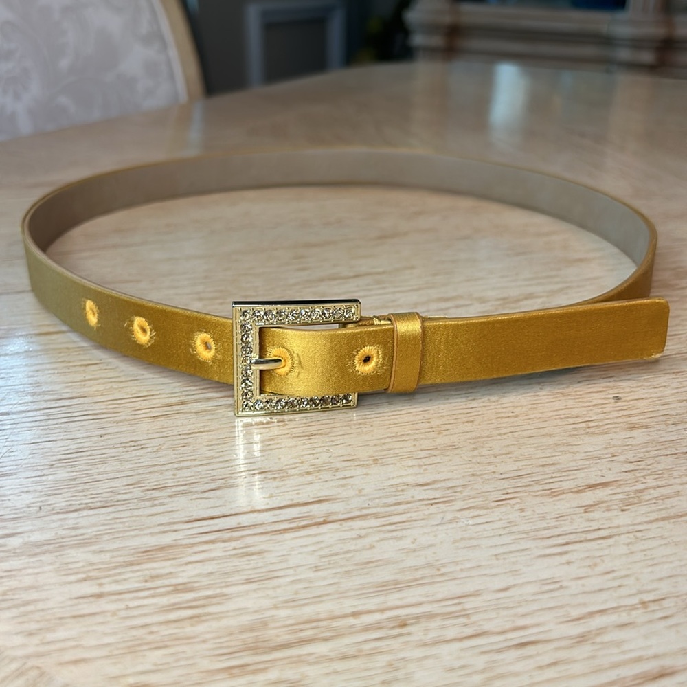 Talbots Women’s Silk Belt with Gold Rhinestone Buckle (S)